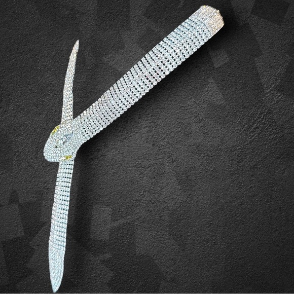 NEW Silvertone Metallic Serpent Snake CZ Crystal Encrusted Choker Necklace - Picture 10 of 16